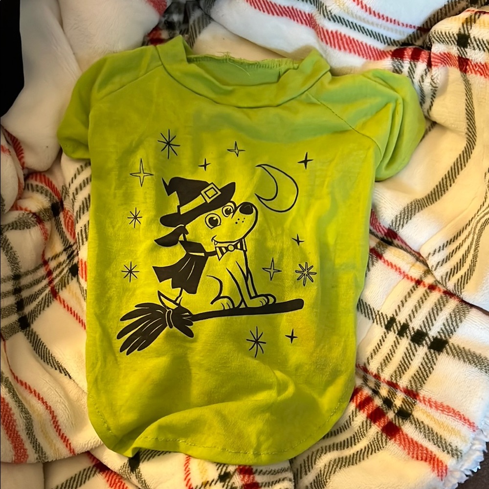 4/$15 Green Dog Halloween Shirt with Witch Design